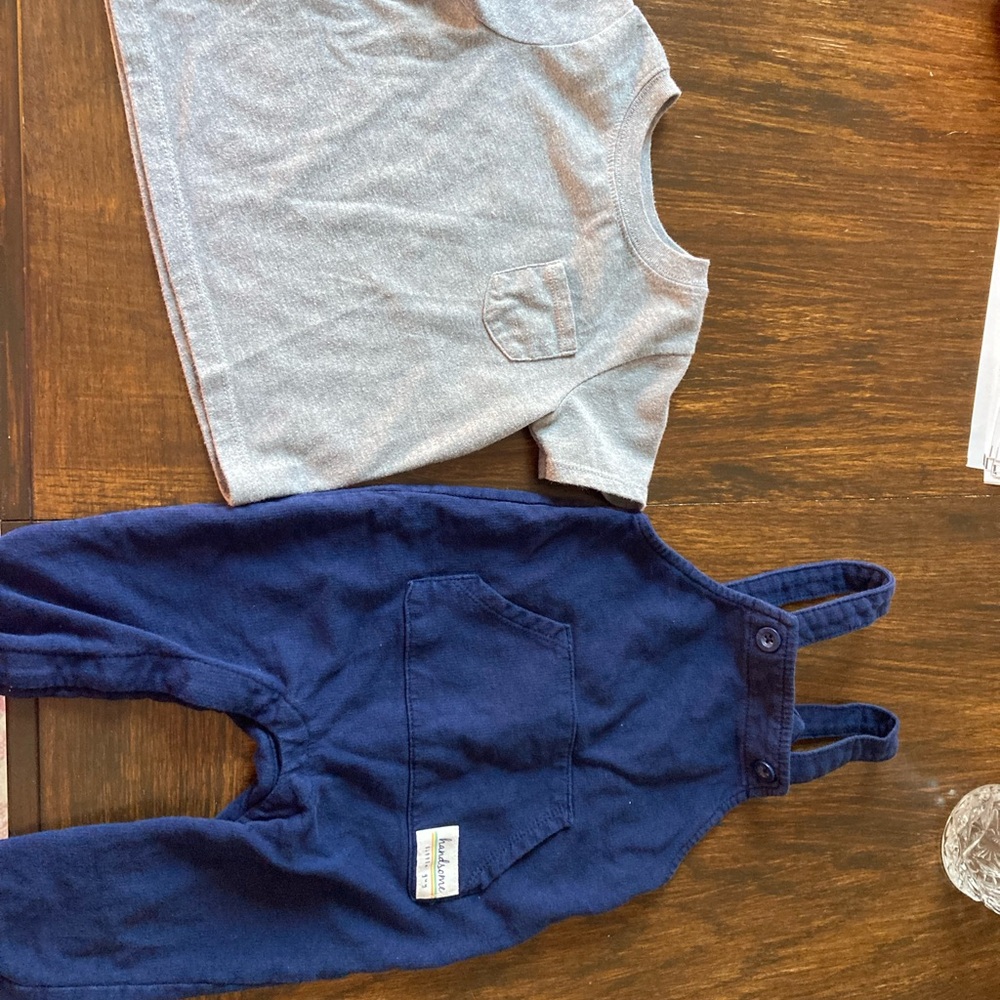 Garanimals Grey Tee & Navy Blue Overalls Kids Matching Set